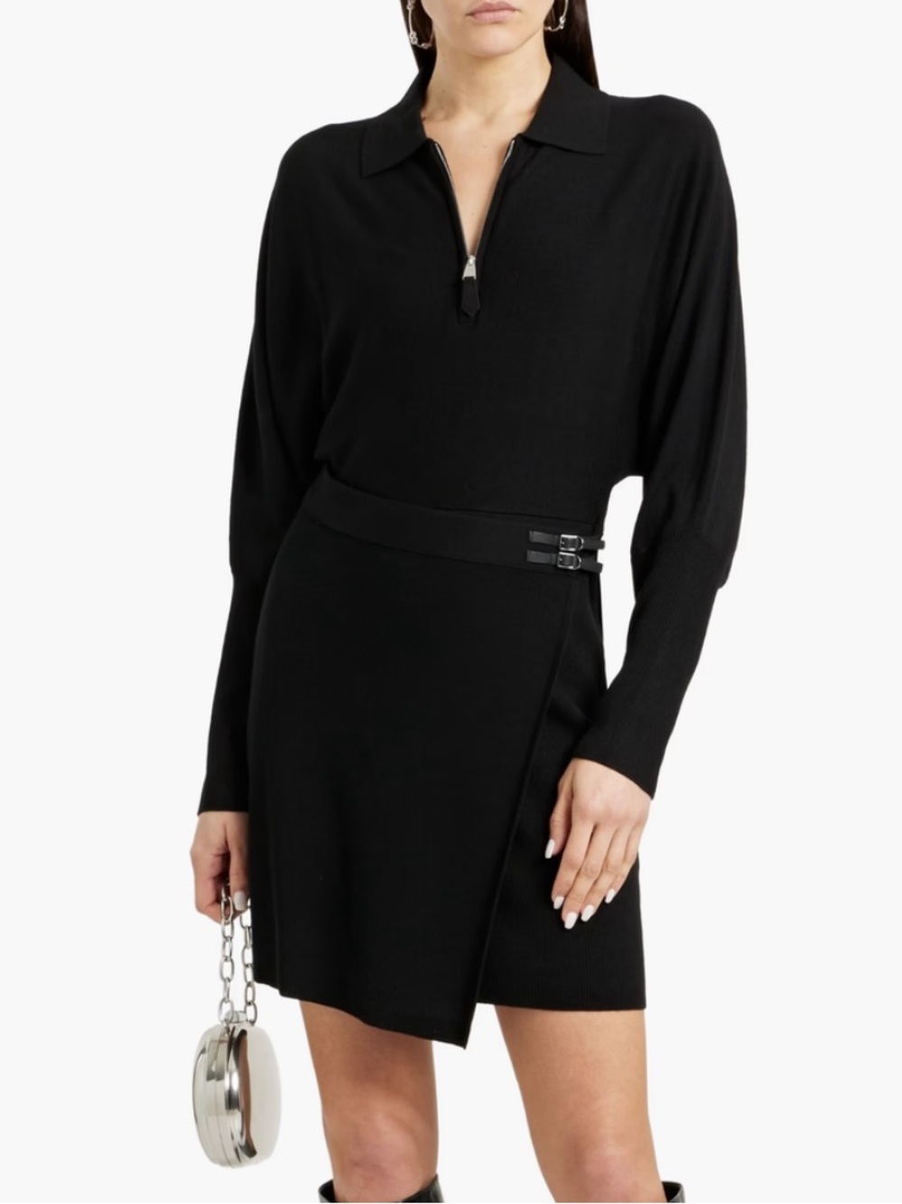 Simkhai Black Harvey Wrap Effect Knit Merino Wool Mini Dress Women’s Sz M